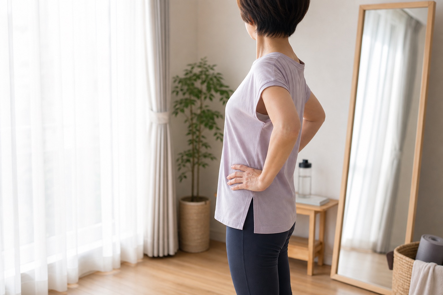 自然光の中で立つ健康的な女性