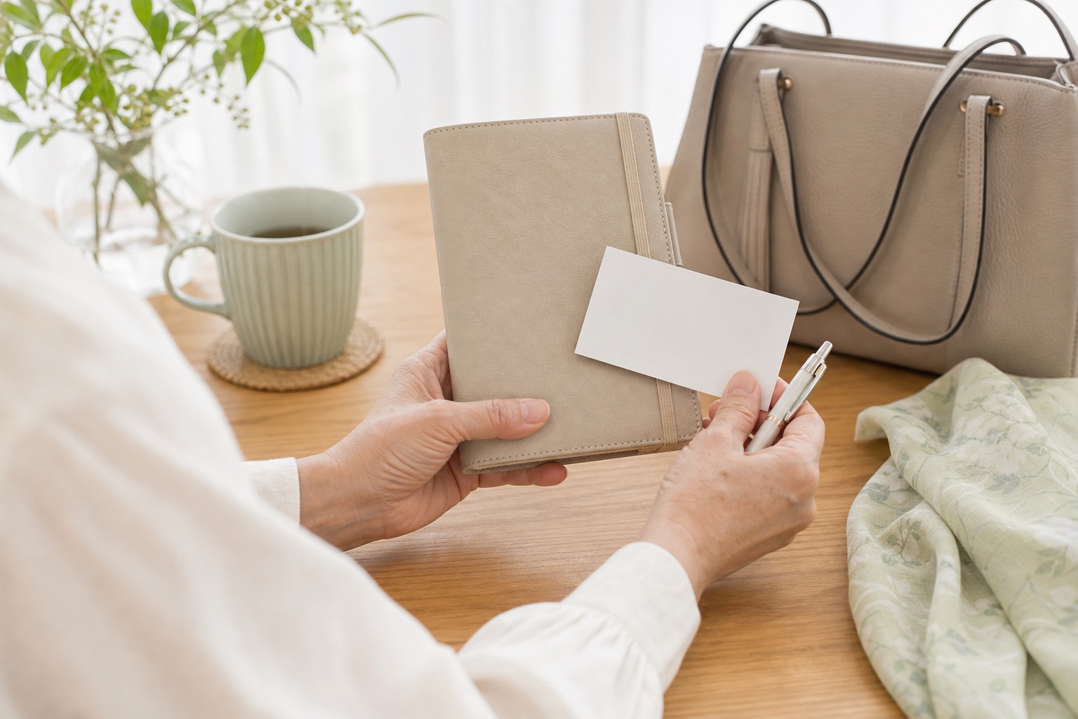 婦人科受診前に手帳を確認する女性の手元