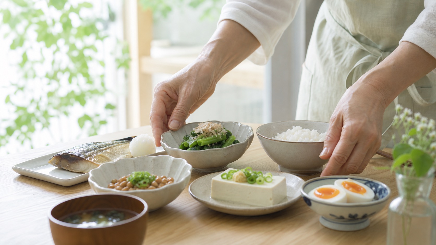 たんぱく質と大豆を意識した食事を用意する手元
